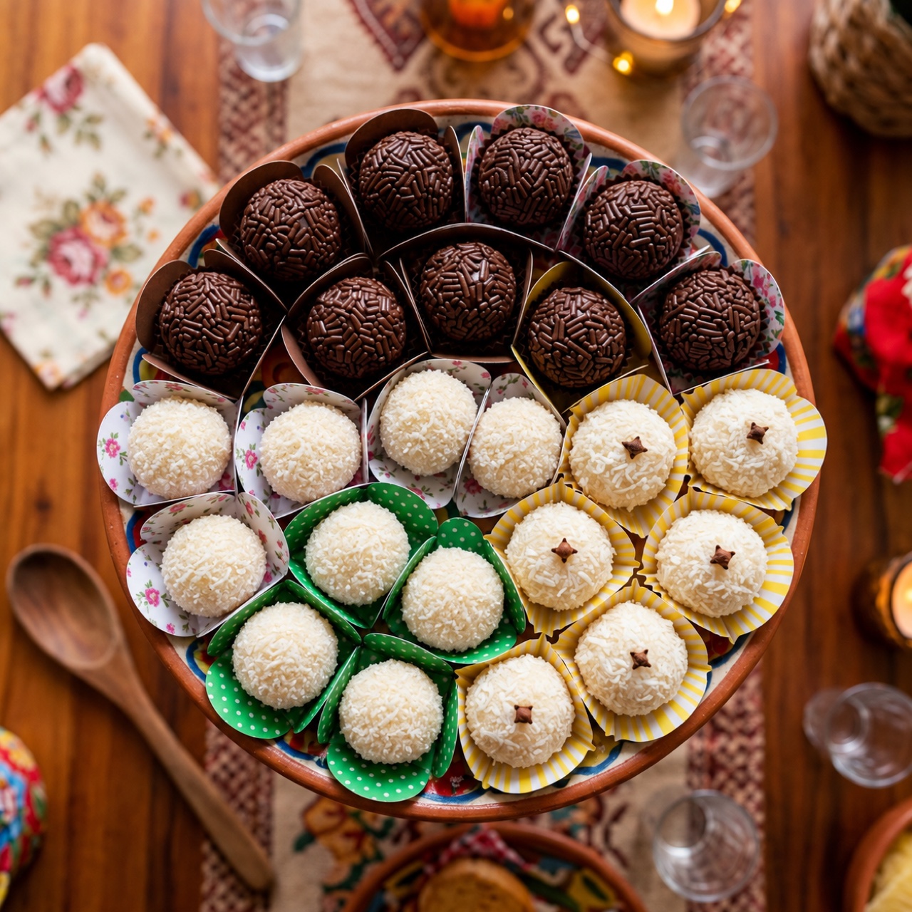Bandeja de brigadeiros tradicionais e docinhos de coco